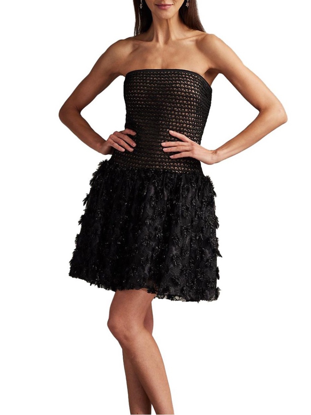 Tadashi Shoji Lula Flower Embellished Silk Strapless Mini Dress Size 4 NWT